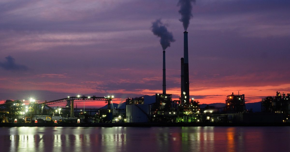 Factories at dusk in Shūnan, Yamaguchi, Japan