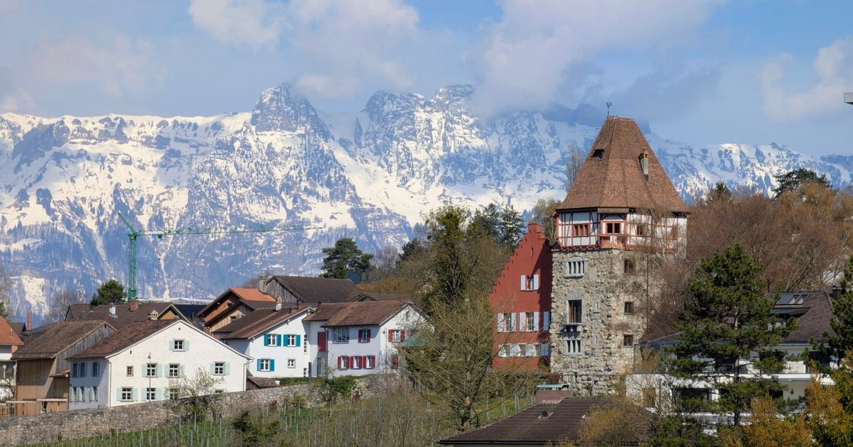 Vaduz, Liechtenstein, below snow-capped mountains